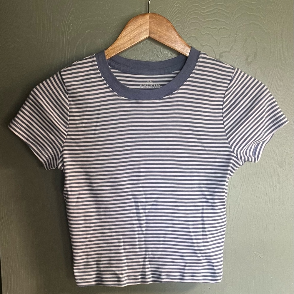 Hollister Blue and White Striped crew baby tee